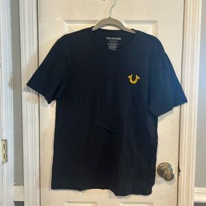 True Religion Black Short Sleeve Tee With Gold Accents